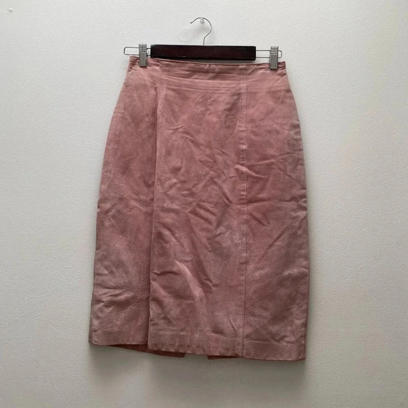 VINTAGE - Light Pink 1980’s Bohemian Danier Suede Leather Skirt - Picture 5 of 9